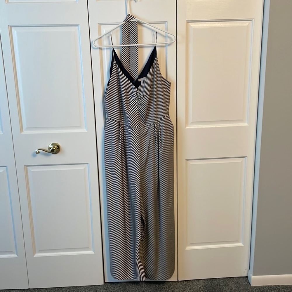 Navy and cream striped jumpsuit